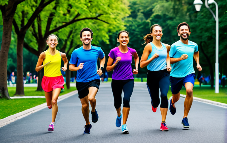 **

A group of friends, fully clothed in athletic wear, running a fun race through a colorful park. Appropriate attire, safe for work. Perfect anatomy, natural pose. High quality, vibrant colors, family-friendly.

**