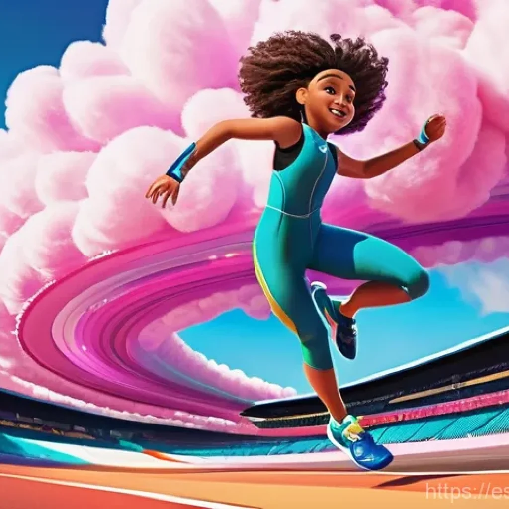 테일즈런너 베테랑 코칭 방법 - **Dynamic "Dash Jump" Over a Fantasy Race Track:** A youthful, energetic character, gender-neutr...