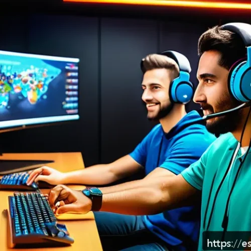 테일즈런너 리더십 발휘법 - A dynamic and colorful esports team in a modern gaming room, all members wearing casual clothes and ...