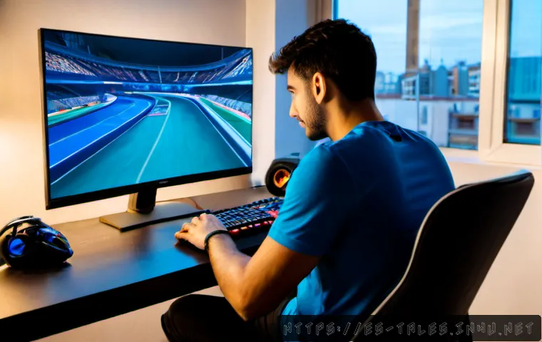 Home 17 테일즈런너 상위 랭커 비법 - Photorealistic Spanish esports player in a modern Barcelona apartment, focused at a desktop computer...